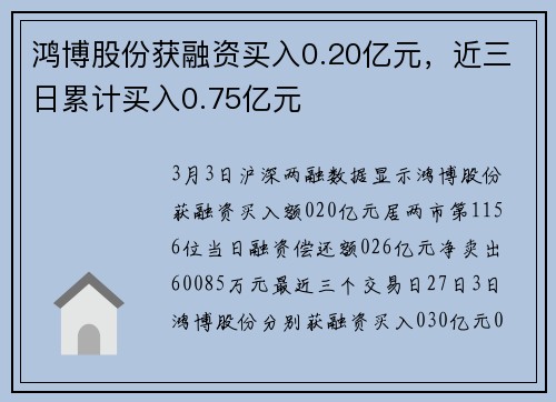 鸿博股份获融资买入0.20亿元，近三日累计买入0.75亿元