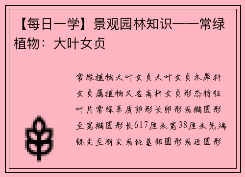 【每日一学】景观园林知识——常绿植物：大叶女贞