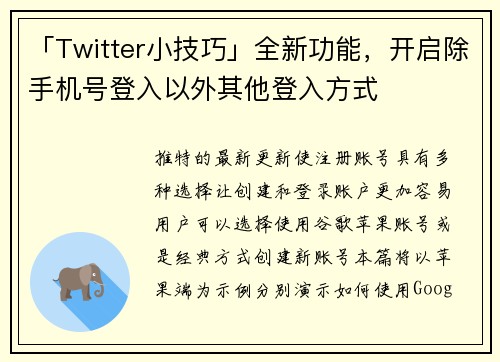 「Twitter小技巧」全新功能，开启除手机号登入以外其他登入方式​