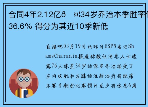 合同4年2.12亿🤦34岁乔治本季胜率仅36.6% 得分为其近10季新低