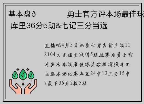 基本盘👍️勇士官方评本场最佳球员 库里36分5助&七记三分当选