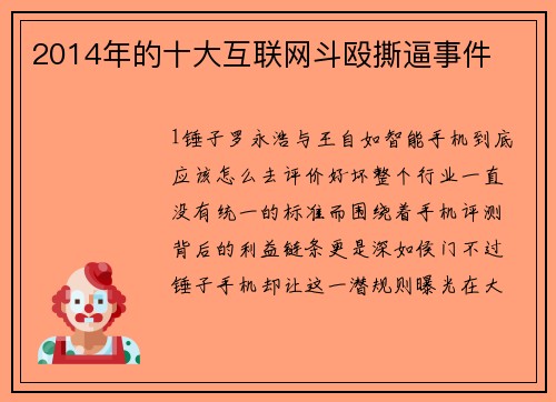 2014年的十大互联网斗殴撕逼事件