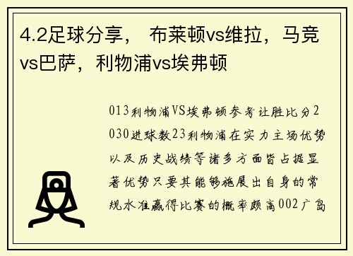 4.2足球分享， 布莱顿vs维拉，马竞vs巴萨，利物浦vs埃弗顿